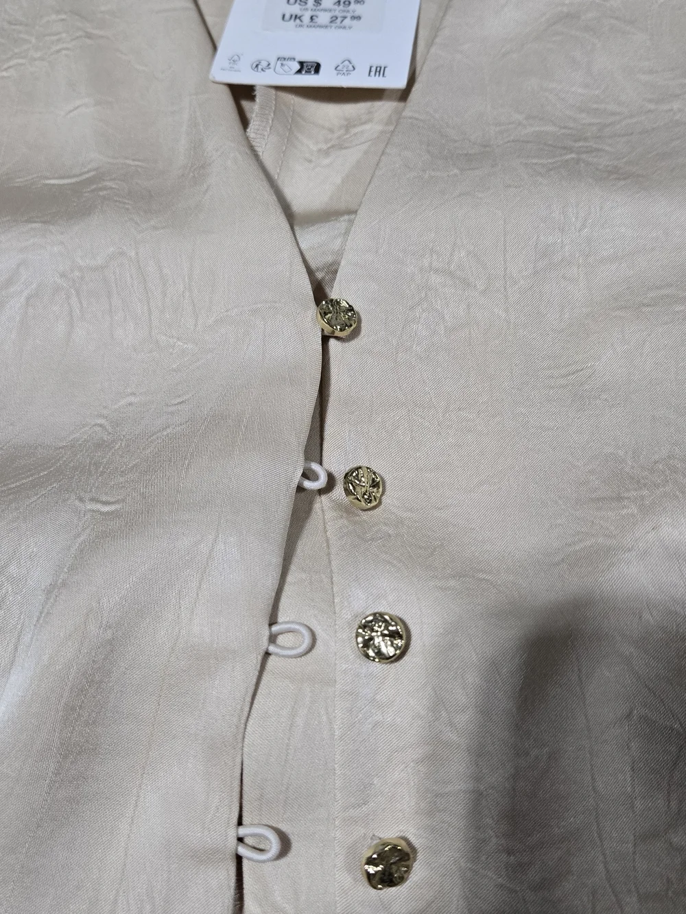 Zara Cream Button-Front Long Sleeve Blouse